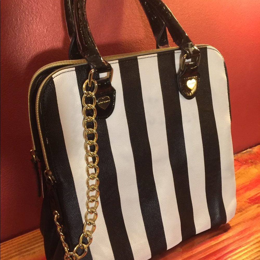 Betsey Johnson black & white striped purse